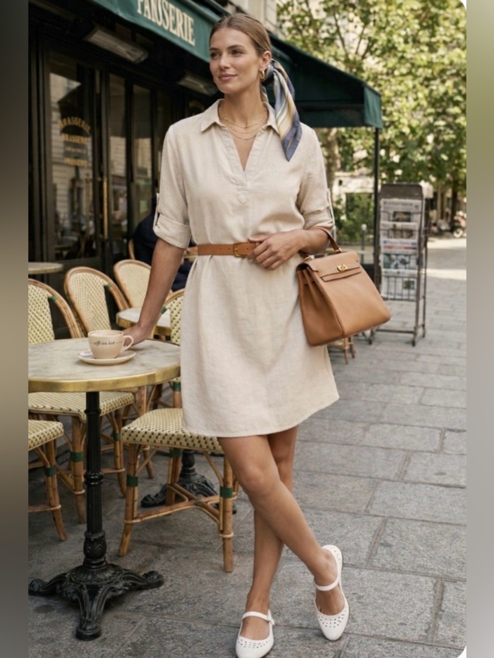 NWOT Bella Dahl 100% Tencel A Line Shirt Dress Beige Small